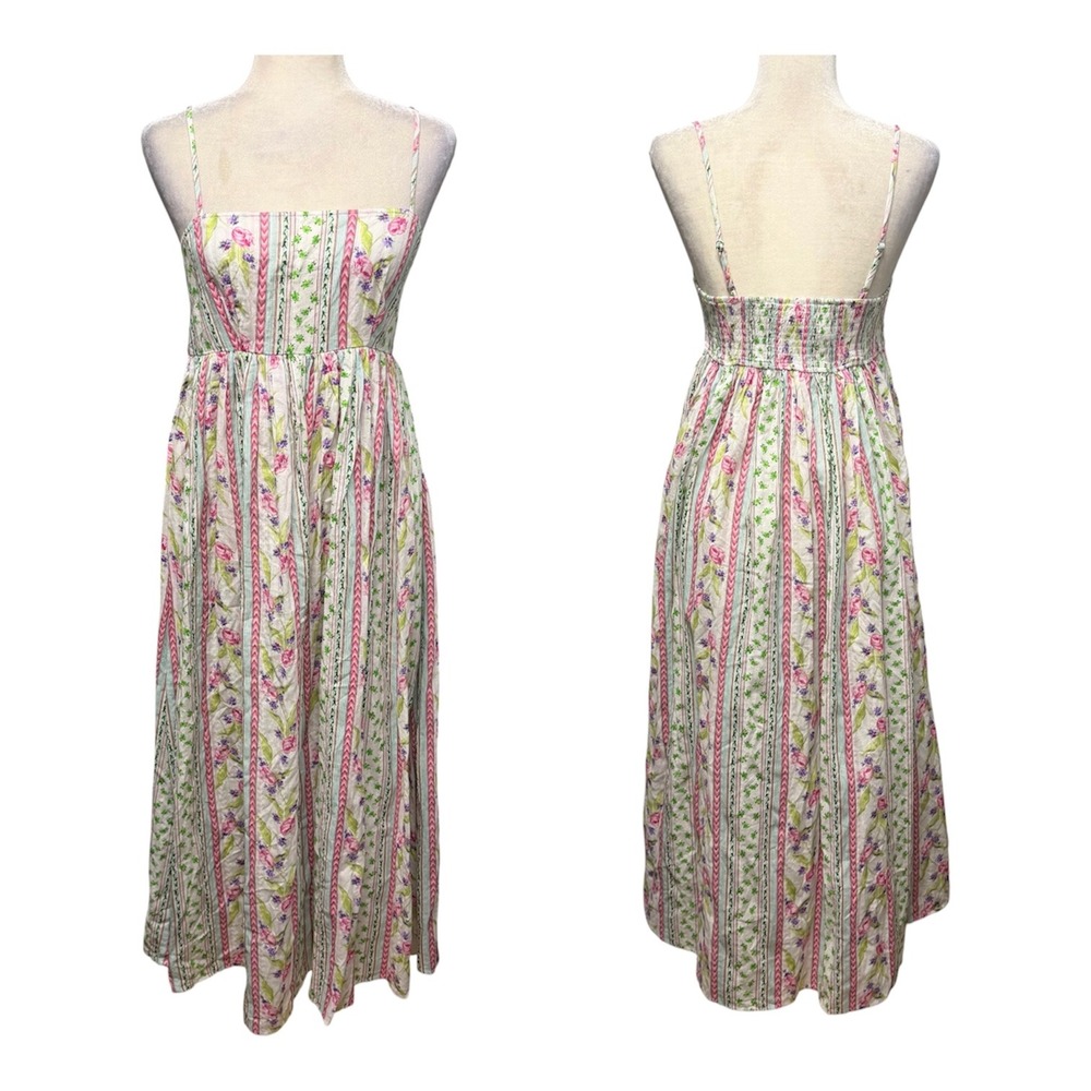 Womens S Midi Dress Cottagecore Babydoll Boho Smocked Feminine Romantic Vacation